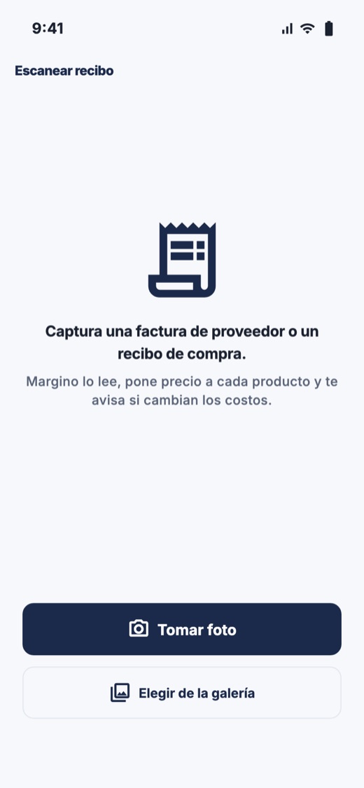 Pantalla para fotografiar un recibo