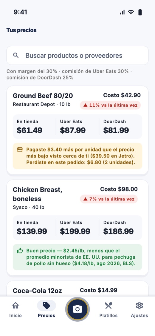 Tus precios para tienda, Uber Eats y DoorDash