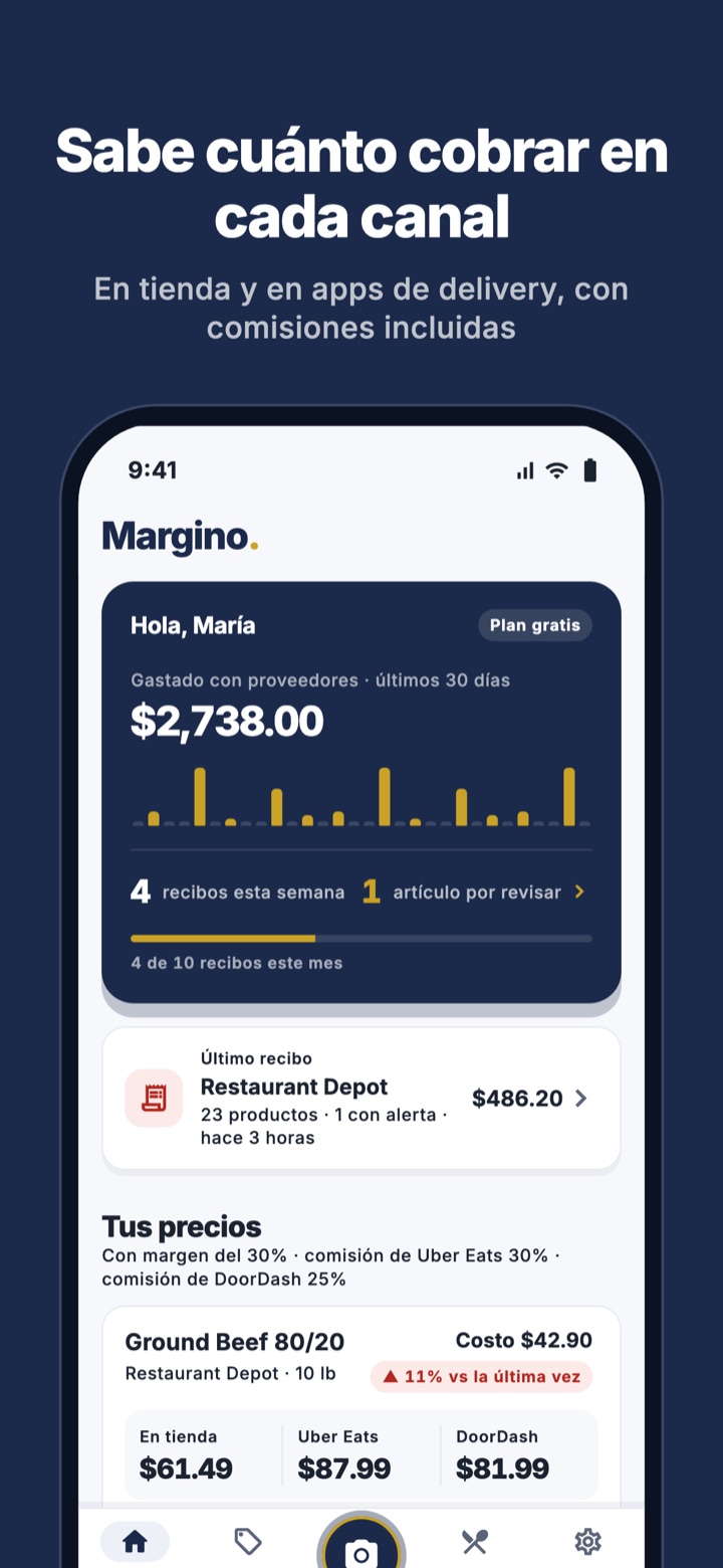 Margino en español: gasto con proveedores y precios para tienda, Uber Eats y DoorDash